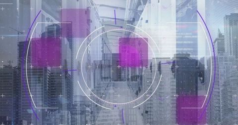 Digital data network over cityscape and modern servers