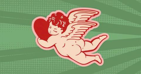 Designer Cupid Embracing Love: Retro Style Illustration with Bold Pop Art Theme