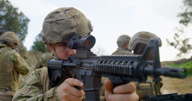 Soldier Aiming Rifle During Military Operation - Download Free Stock Images Pikwizard.com