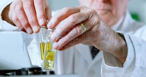 Senior scientist aligning test tubes in laboratory setting