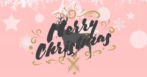 Festive Merry Christmas Greeting with Reindeer and Snowflakes