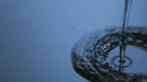 Slow Motion Water Flow with Reflections in Blue Light