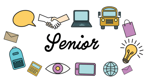 colorful symbols around senior text on transparent background - Download Free Stock Videos Pikwizard.com