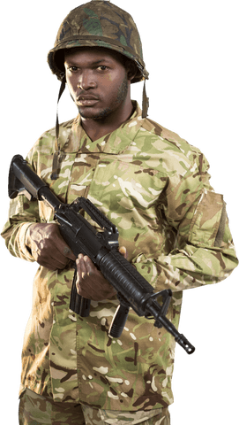confident soldier holding rifle in camouflage gear on transparent background - Download Free Stock Videos Pikwizard.com
