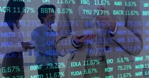 Global Financial Data Overlaid on Business Meeting Environment