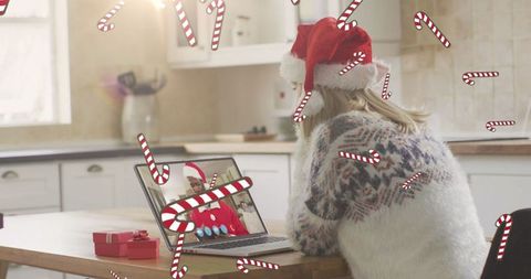 Festive virtual call with candy canes and christmas cheer