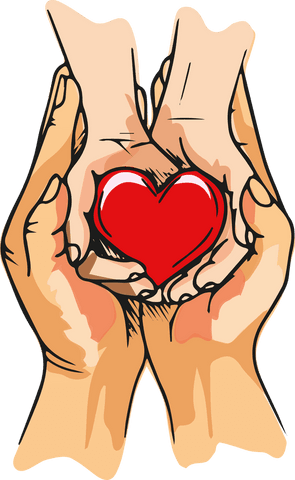 Transparent Illustration of Child and Adult Hands Holding Heart