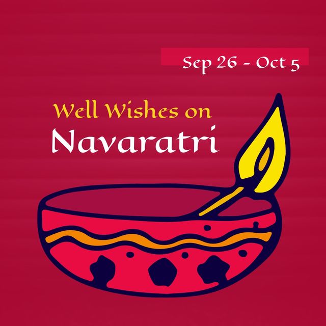 Square image of have a navaratri text with candle over red background. Navaratri, celebration campaign.