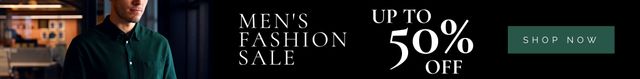 Composition of men's fashion sale up to 50 percent off text with caucasian man on black background - Download Free Stock Videos Pikwizard.com