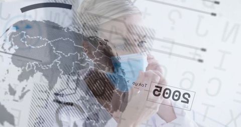 Medical Professional Adjusting Mask with Data Overlay Concept