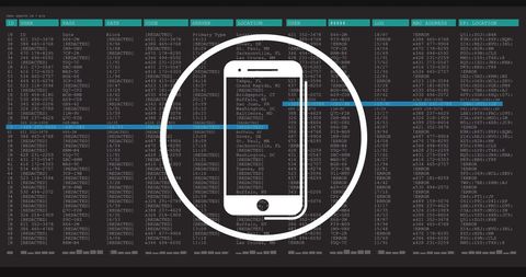 Digital smartphone icon with data on black background