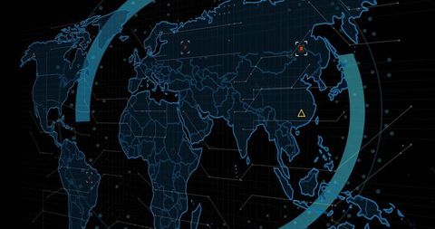 Digital World Map Interface Displaying Data Analytics