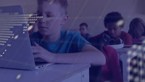 Students Engaged in Digital Learning with Data Visualization Overlay