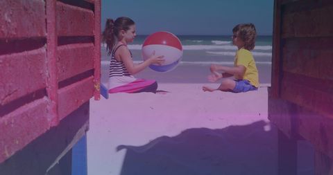 Children Playing with Beach Ball on Sunny Beach Day - Download Free Stock Images Pikwizard.com