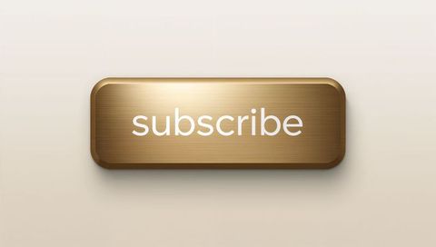 Gold brushed metallic subscribe button with rounded corners, shadow and luxury look
