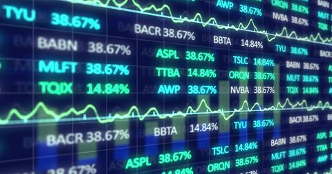 Digital Screen Displaying Stock Market Data and Trends