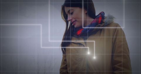 Holographic Interface Mood with Person Outdoors in Warm Jacket - Download Free Stock Images Pikwizard.com