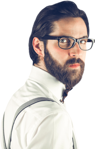 Confident Man With Beard and Glasses in Transparent Background