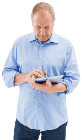 Mature Man Using Transparent Touchscreen Tablet for Productivity - Download Free Stock Videos Pikwizard.com