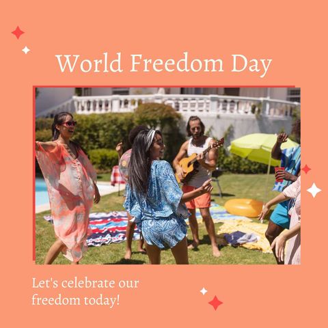 Friends Celebrating World Freedom Day with Music and Dance - Download Free Stock Templates Pikwizard.com