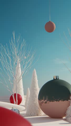 Minimalist Holiday Ornament Rolling Across Snow Returning to Glossy Green Sphere