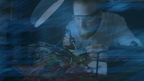 Technician Working in Laboratory with Digital Effects