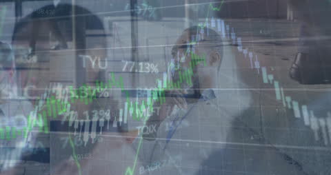 Animated Financial Data Overlay on Business Meeting Environment