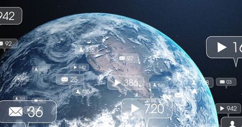Earth with Virtual Communication Icons Demonstrating Global Connectivity