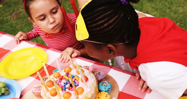 Children Celebrating Birthday Party Outdoors with Cake - Download Free Stock Images Pikwizard.com