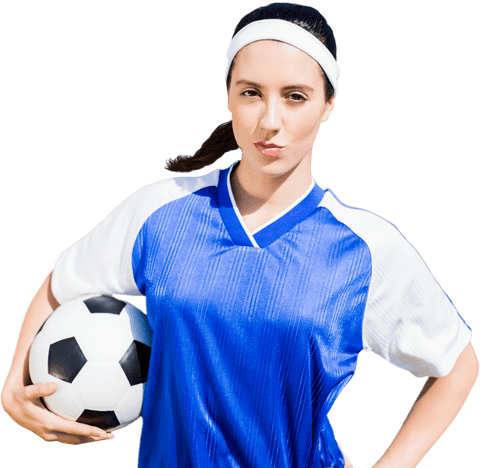 Confident Soccer Player Holding Ball on Transparent Background
