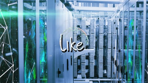 Animated Like Text Over Server Room with Network Connections