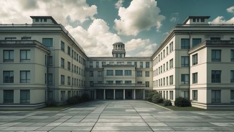 Historic Institutional Building with Courtyard and Domed Tower - Download Free Stock Images Pikwizard.com
