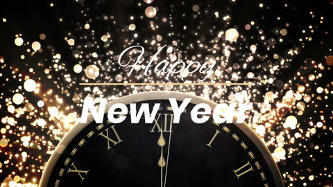 Happy New Year with Animated Clock and Glittering Lights