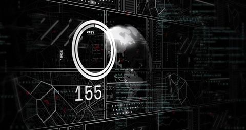 Displaying Futuristic Telemetry HUD with Double-Ring Gauge and Global Data Visualization