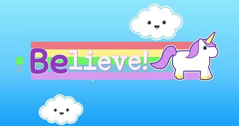 Colorful Typography Believe with Unicorn Clouds - Download Free Stock Images Pikwizard.com