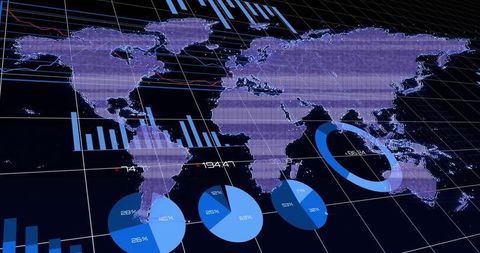 Futuristic Digital World Map with Data Analytics Visualization