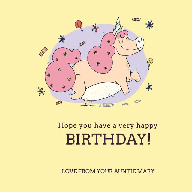 Whimsical Unicorn Birthday Card Template with Festive Design - Download Free Stock Templates Pikwizard.com