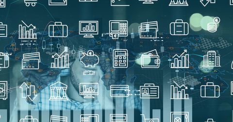 Caucasian Businessman Analyzing Data with Digital Interface Icons - Download Free Stock Images Pikwizard.com