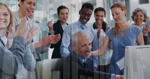 Diverse Business Team Celebrating Success with Digital Graphs - Download Free Stock Images Pikwizard.com