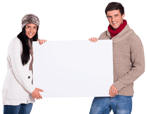 smiling couple holding large blank poster on transparent background - Download Free Stock Videos Pikwizard.com
