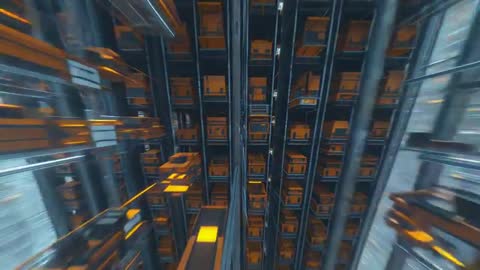Futuristic Automated Warehouse with Modular Storage System