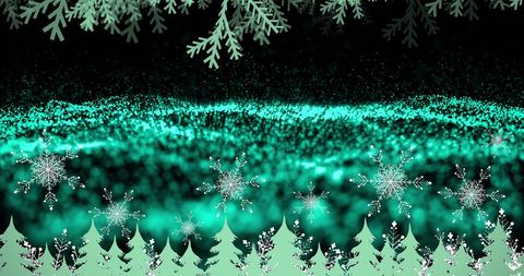 Festive green glow with falling snowflakes for holiday season