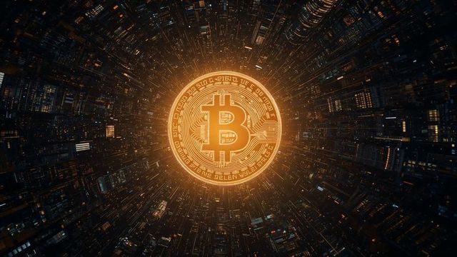 Golden Bitcoin Glowing in Futuristic Digital Metropolis