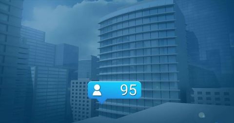 Futuristic urban skyline with user notification icon