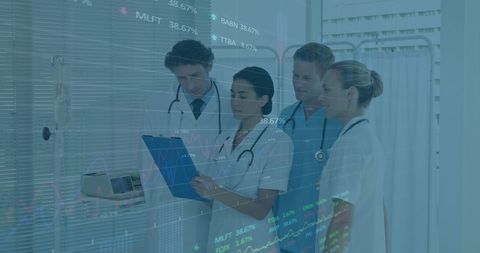 Doctors analyzing economic data for healthcare advancements