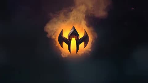 Hovering Emblem with Fiery Glow in an Abstract Digital Scene