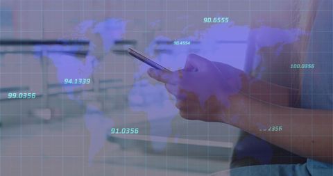 Businesswoman Uses Smartphone with Digital Financial Data Overlay - Download Free Stock Images Pikwizard.com