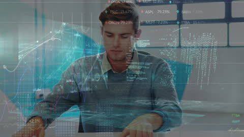 Financial Analyst Using Tablet in Modern Office