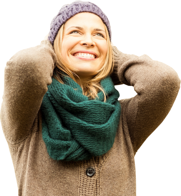 Happy Caucasian Woman in Winter Clothing Smiling Joyfully Transparent Background - Download Free Stock Videos Pikwizard.com