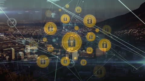 Digital Security Network Over Cityscape
